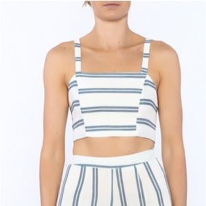 🌷 3/$30 Luxxel White/Blue Striped Lace-up Cropped Tank Top Size L